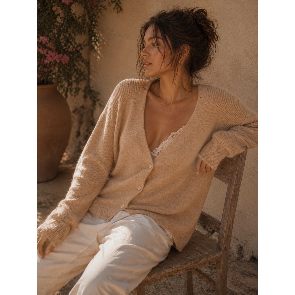 American Eagle Womens XL Tan Button Front Oversized Cardigan Sweater Nylon Knit